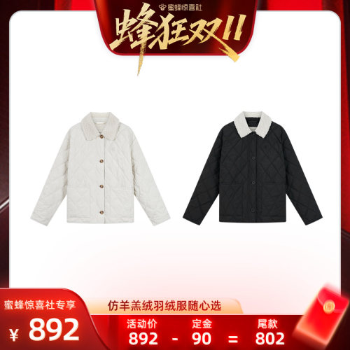【蜂狂双11】CK Jeans秋冬女士防风防水90绒菱格衬衫领羽绒服外套