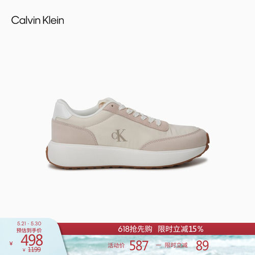 CK女士皮革拼接撞色跑步运动鞋