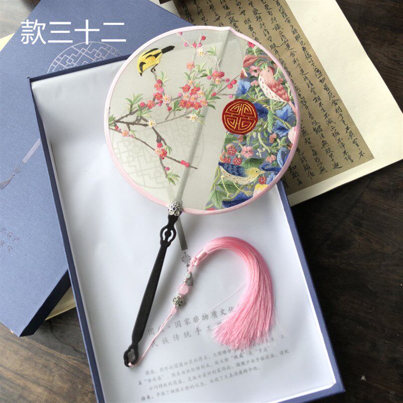 纯手工苏绣双面i扇子 蚕丝彩边刺绣团扇中国风工艺礼品送礼佳品