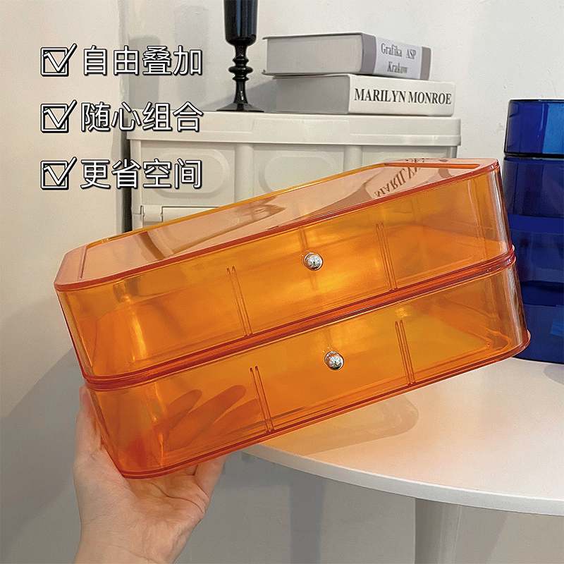 亚克力透明化f妆品收纳盒桌面抽屉式口红整理盒子家用办公室置物