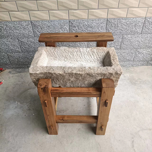 石槽木架老榆木石槽架子方形洗手盆洗手池鱼缸复古怀旧.室内外摆