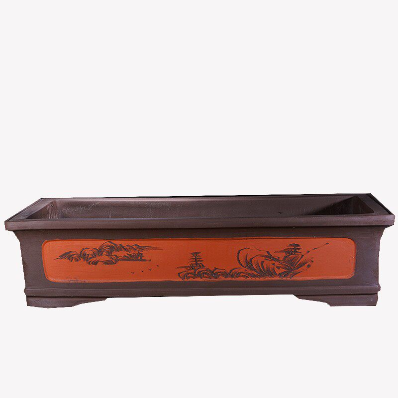 紫砂花盆长c方形马槽1米盆景盆树桩庭院种菜盆花卉绿植地面中国风