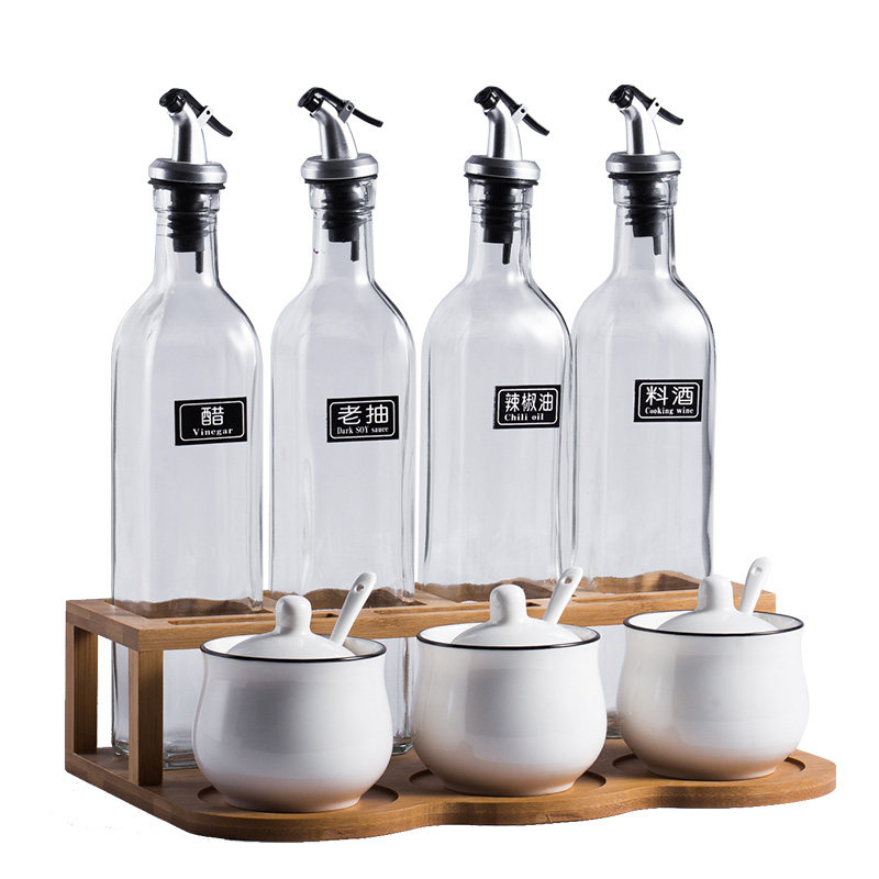 家用调料盒玻璃油瓶组合套装厨房油盐酱醋M壶瓶陶瓷双层调味瓶罐