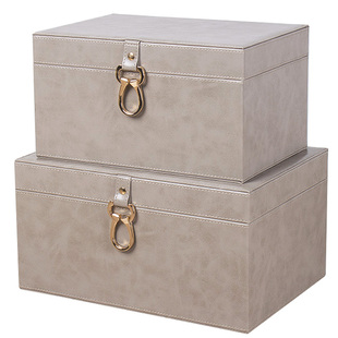 衣柜皮质收纳箱内衣盒q轻奢样板间装饰摆件纯色皮革整理箱小号翻