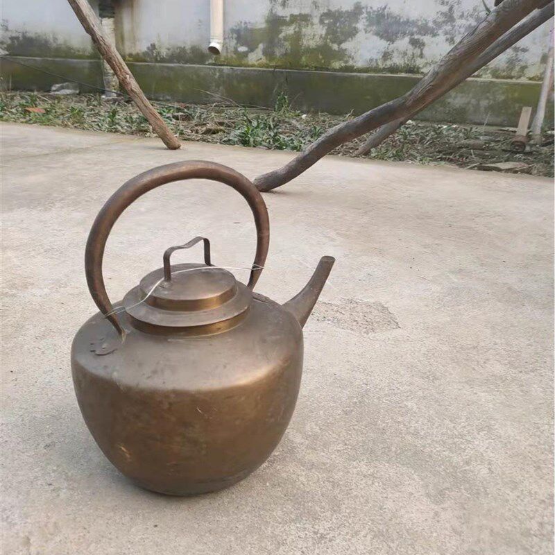 民俗老物件农村老铜壶旧s货铜茶壶烧水壶古玩杂项怀旧算盘摆件茶