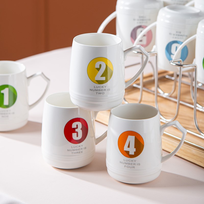 数字杯套装家用水杯套陶s瓷马克杯 茶杯咖啡杯可装开水茶杯招待瓷