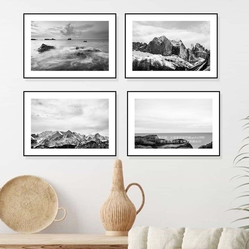 黑白风景装饰画i小众艺术客厅高级感挂画卧室床头餐厅背景玄关壁,家居饰品,现代装饰画,淘宝优惠券,粉丝福利购,淘宝优惠卷