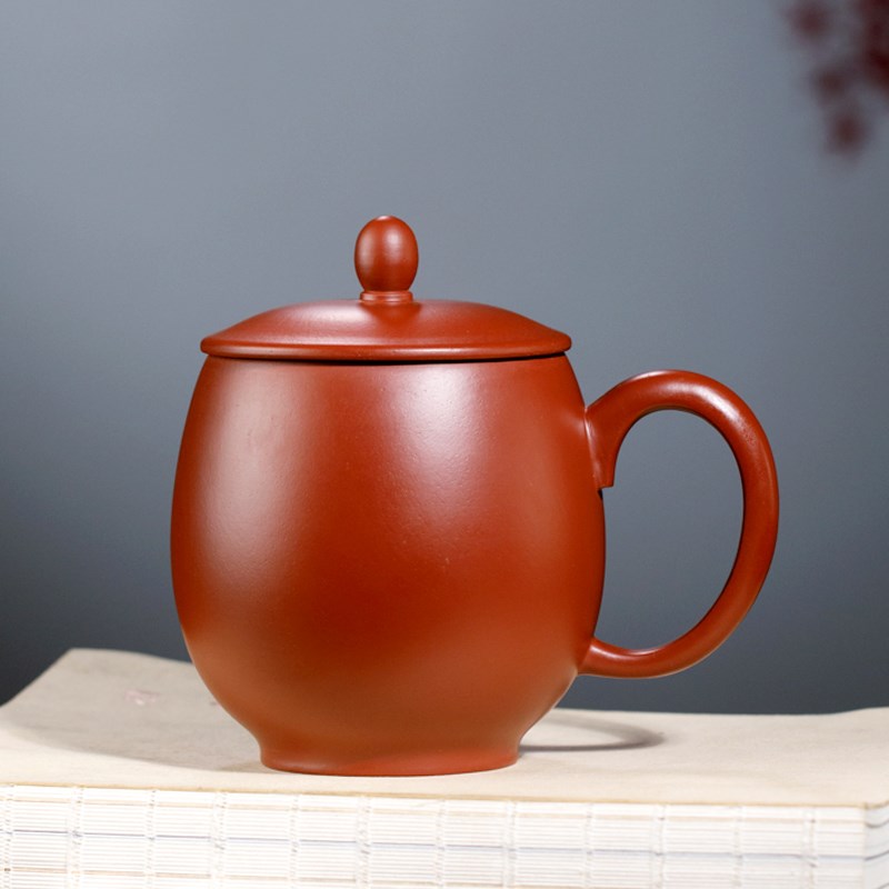 宜兴紫砂杯朱泥大红袍龙蛋杯手工泡茶茶杯M男女士家用礼盒装品茶