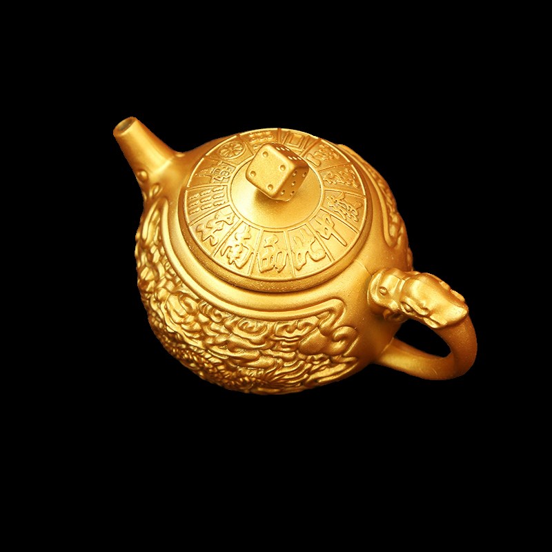 黄铜龙凤茶壶手把件客q厅办公室桌面摆件铜工艺品装饰品黄铜把把