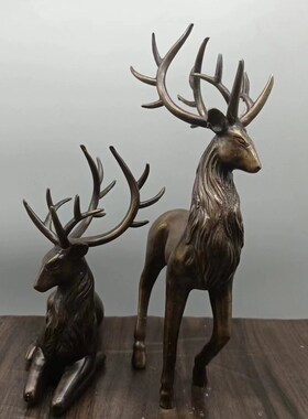 古玩纯铜鹿摆件一j对铜福鹿吉祥鹿办公室桌面玄关礼品收藏装饰摆