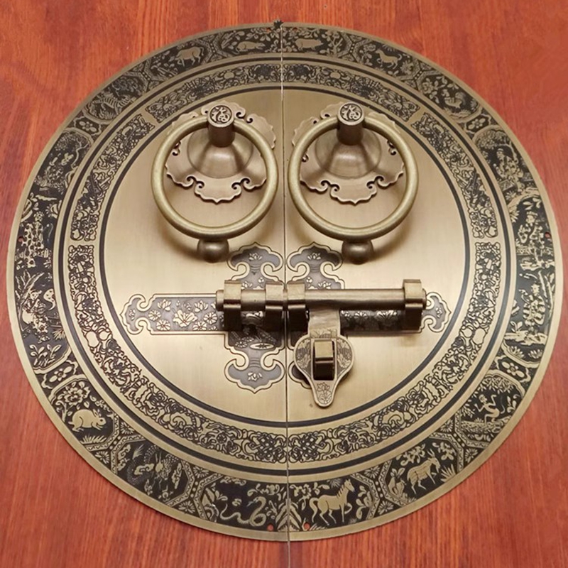 仿古大门拉手中式纯铜门环门锁把手圆形老式木门门栓X锁插销铜配