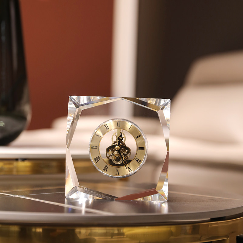 轻奢水晶座钟家用台式坐钟客厅时尚空气J钟表摆件仿机械桌面摆放