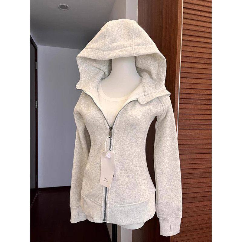 正肩修身女款卫衣外套春秋季衣服连帽衫收腰紧身短款上衣2025新款