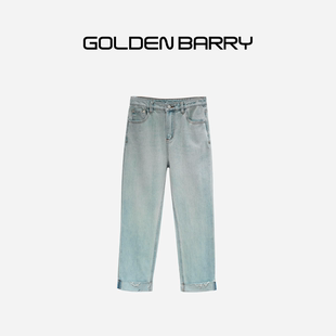 BARRY金和百瑞春夏毛邊卷邊清新淺藍直筒牛仔褲 GOLDEN 503159