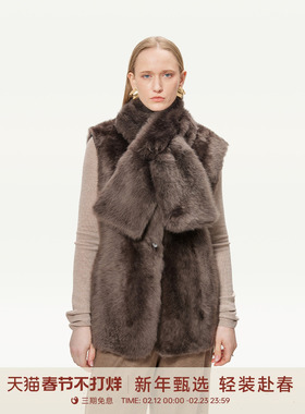 【羊毛革】GOLDEN BARRY25冬新款光泽保暖围巾皮毛一体马甲151033