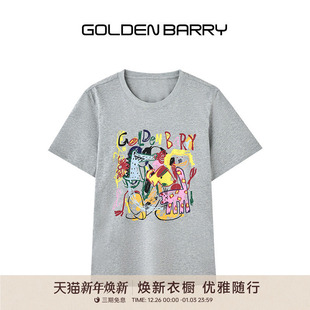 T恤女201034 100棉童趣手绘涂鸦短袖 GOLDEN BARRY金和百瑞25夏新款
