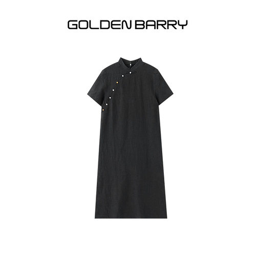 GOLDEN BARRY金和百瑞25夏新款国风长款彩扣旗袍连衣裙女301284