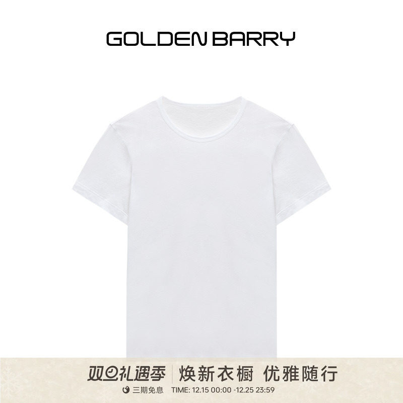 GOLDEN BARRY金和百瑞25夏柔软亲肤圆领白色短袖t恤女上衣201007