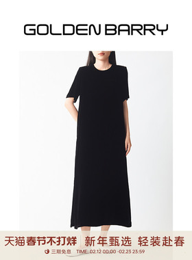 GOLDEN BARRY金和百瑞夏季优雅复古黑色真丝丝绒连衣裙301229