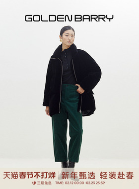 GOLDEN BARRY金和百瑞冬优雅保暖黑色丝绒立领中长款鹅绒服132048