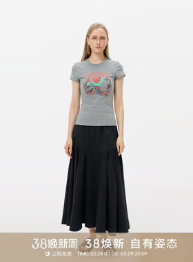 GOLDEN BARRY25夏简约西瓜印花修身棉感圆领短袖T恤女上衣201031