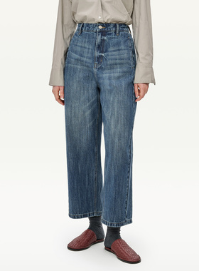 GOLDEN BARRY26早春经典复古气质休闲100棉九分牛仔阔腿裤501168