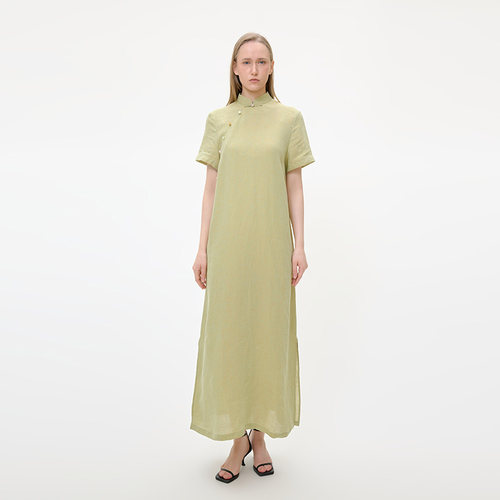 GOLDEN BARRY金和百瑞25夏国风长款彩扣旗袍立领连衣裙女301284-1