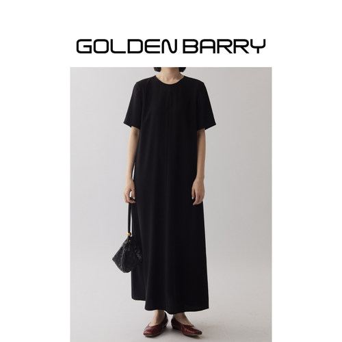 GOLDENBARRY轻奢醋酸短袖连衣裙