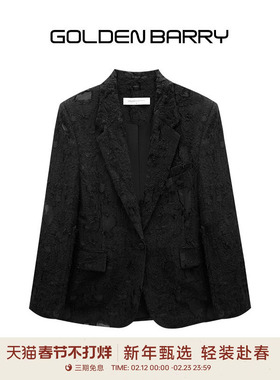 GOLDEN BARRY25秋设计感女装高级重工剪花黑色西装外套女100156
