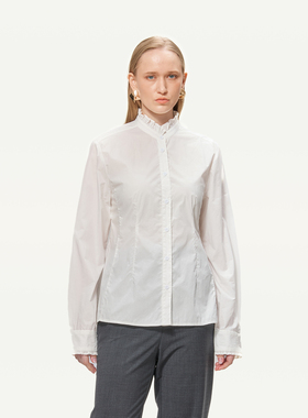 GOLDEN BARRY金和百瑞25夏通勤花边收身立领白色衬衫女212623