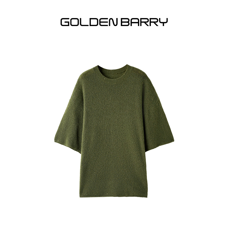 韩系洋气慵懒松弛感羊绒短袖毛衣