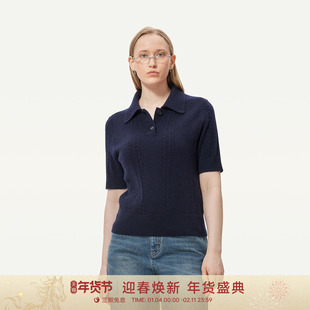 【活动】GOLDEN BARRY25秋冬镂空提花polo领质感短袖羊绒衫243115