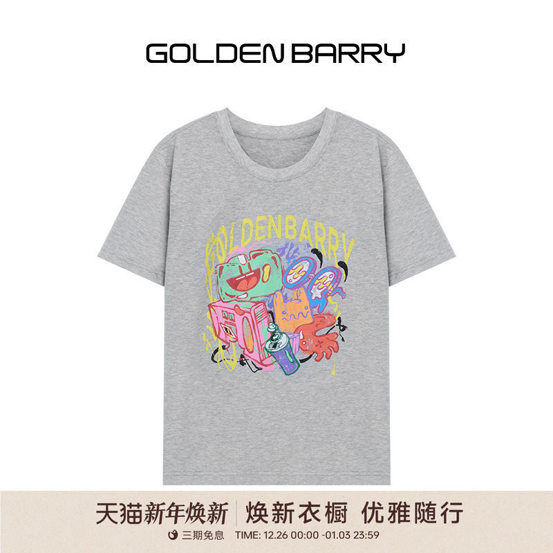 GOLDEN BARRY25冬经典基础童趣趣味涂鸦印花磨毛棉短袖