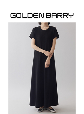 GOLDEN BARRY金和百瑞夏季短袖黑色显瘦休闲宽松连衣裙301087