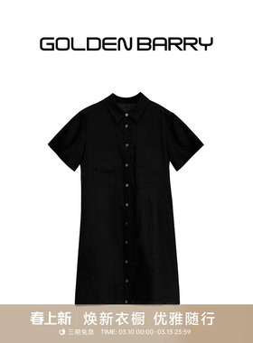 GOLDEN BARRY金和百瑞经典收腰显瘦透气亚麻衬衫连衣裙306040