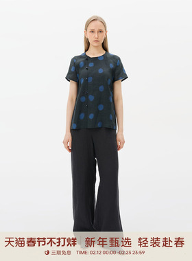 GOLDEN BARRY金和百瑞25夏100亚麻印花波点小衫新中式上衣215125