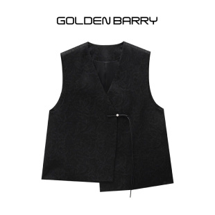 V领国风不规则提花马甲女123169 气质经典 GOLDEN BARRY25秋新中式