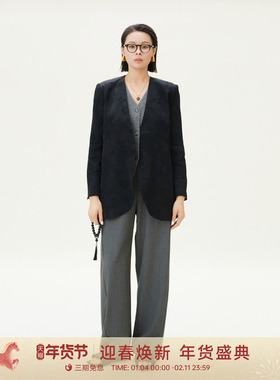 GOLDEN BARRY2025年春秋新款休闲大气V领提花西装外套100136