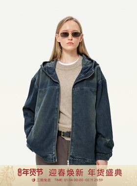 【活动】GOLDEN BARRY25秋脏染时尚廓形100棉连帽牛仔外套120124