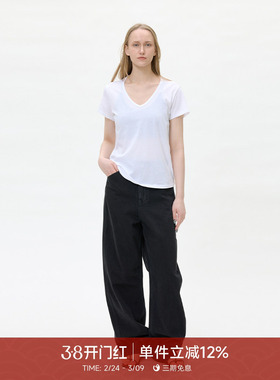 GOLDEN BARRY金和百瑞25夏柔软亲肤V领白色短袖T恤女上衣201991