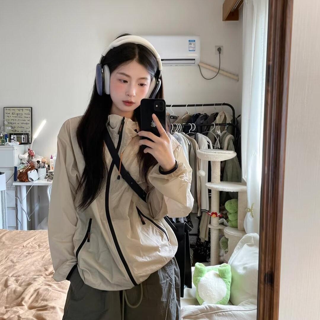 户外钓鱼大码女装大码风衣防晒衣夏季薄款连帽皮肤衣日系防紫外线