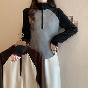 立领加厚保暖打底衫 女韩版 时尚 上衣 长袖 新款 2024冬装 胖mm大码