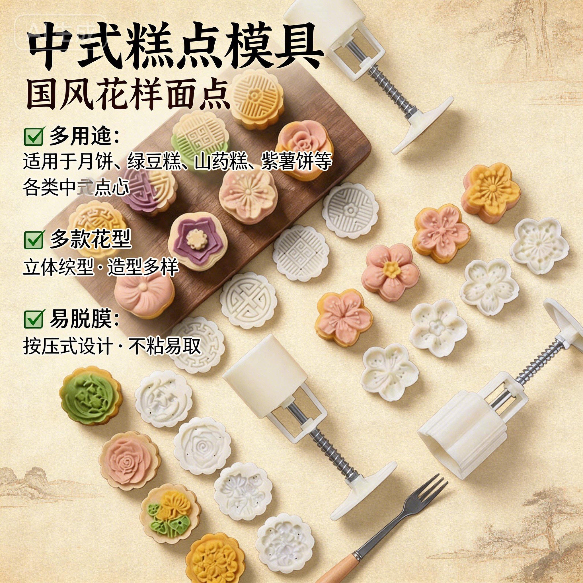 中秋月饼模具做国风糕点压花模型
