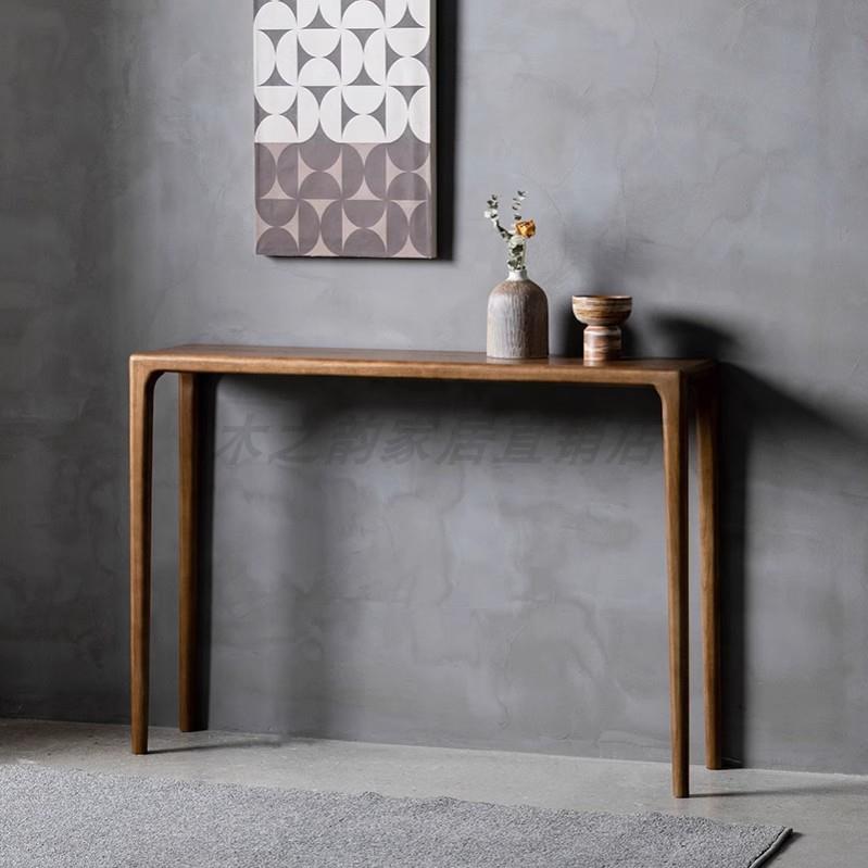 需定制条案现代简约黑胡桃木窄桌北欧玄关供桌条案实木新中式长条