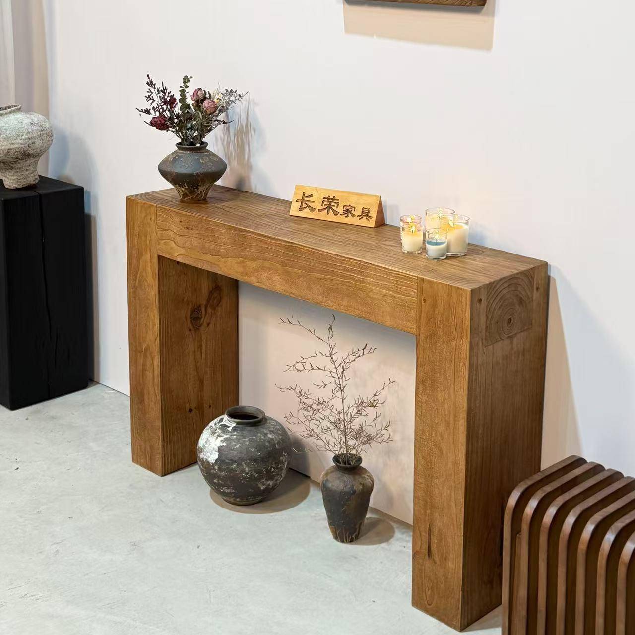 需定制原木玄关桌侘寂风民宿酒店走廊展示桌沙发靠墙条案中古风玄