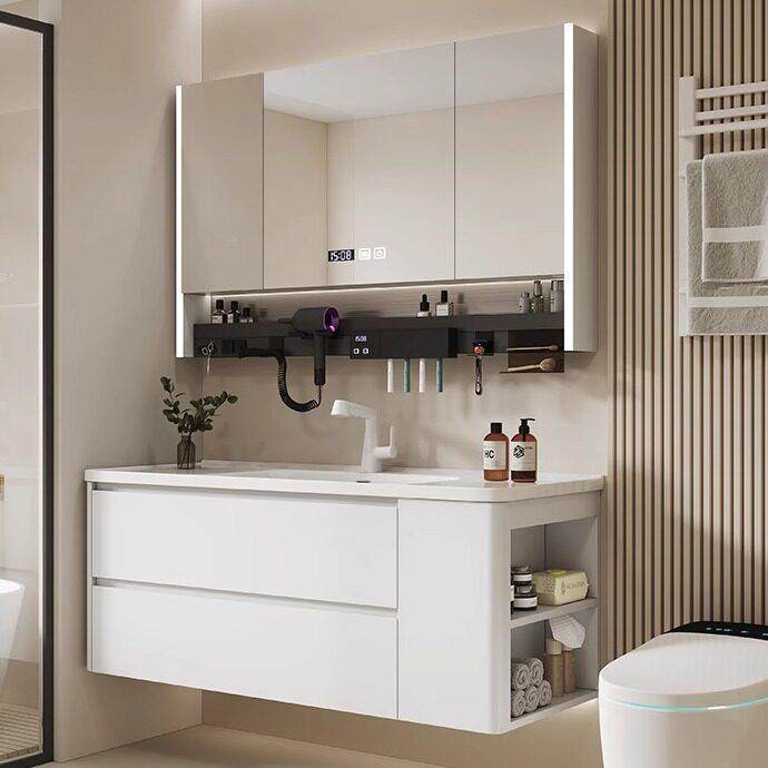 304不锈钢浴室柜组合陶瓷一体盆卫生间洗漱台洗脸盆侧边收纳圆角