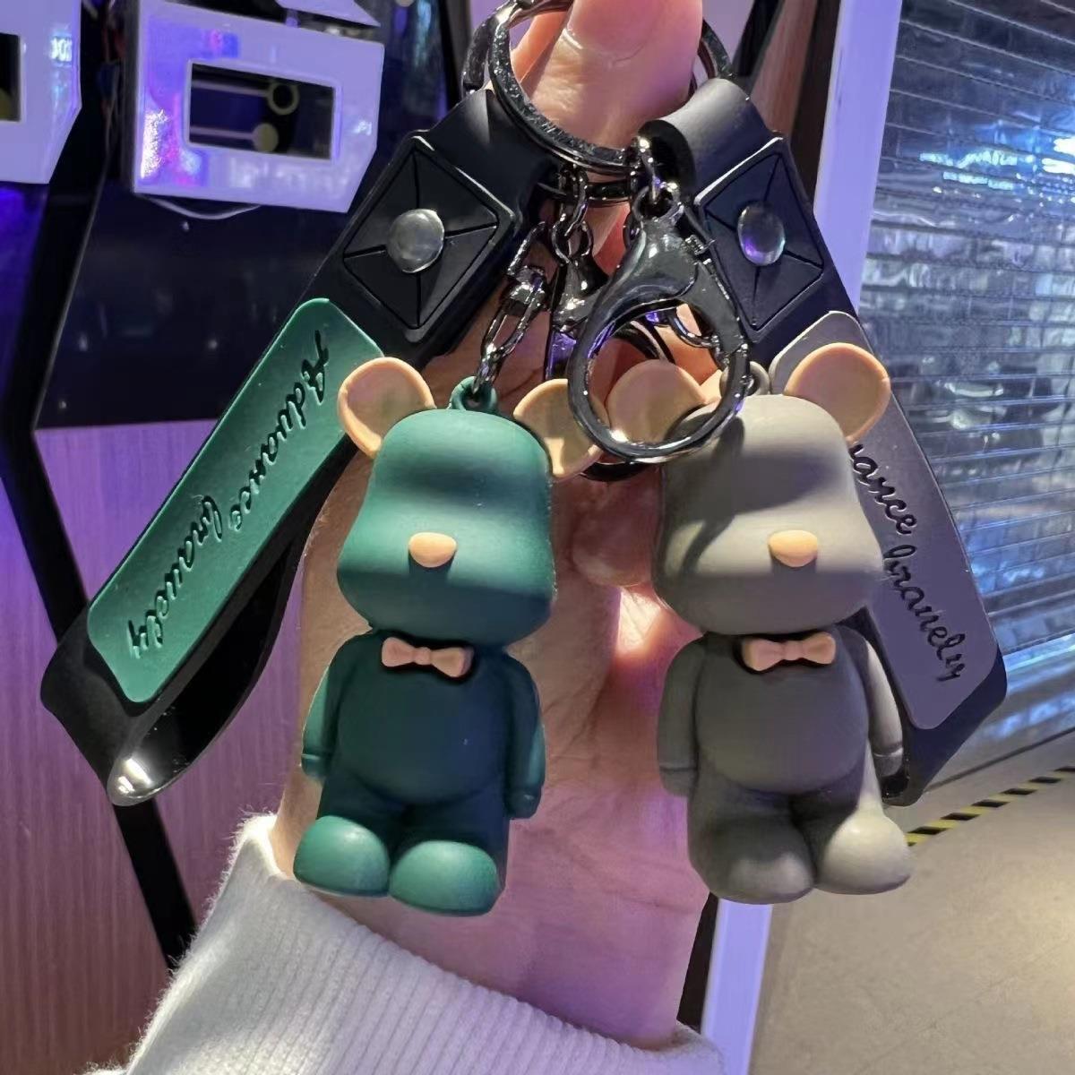 汽车钥匙扣男女情侣挂饰可爱北欧领结熊创意闪电熊电动车钥匙挂件