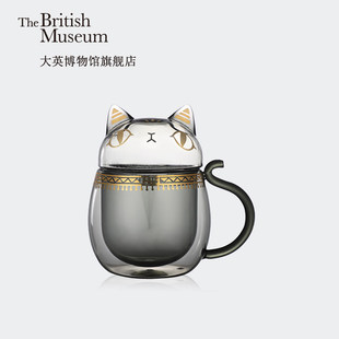 大英博物馆安德森猫玻璃水杯杯子带盖办公室茶杯送男生生日礼物