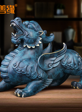 速发吉开缘 《霸王貔貅善全铜貔貅摆件 一对招财客厅店铺》业礼品