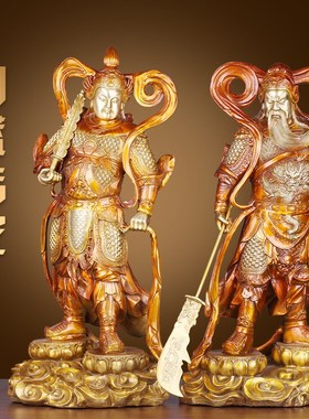 速发纯铜韦陀伽蓝菩萨左右护铜佛像韦驮关公法像件摆家居供奉